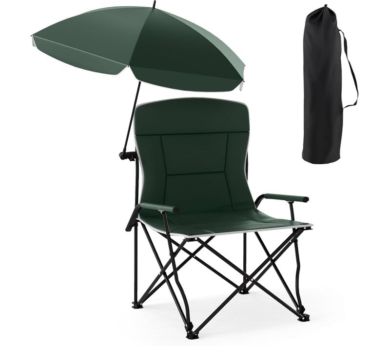 Chaise Pliante Camping Avec Parasol Réglable, Chaise De Jardin Exterieur, Dossier Rembourrés