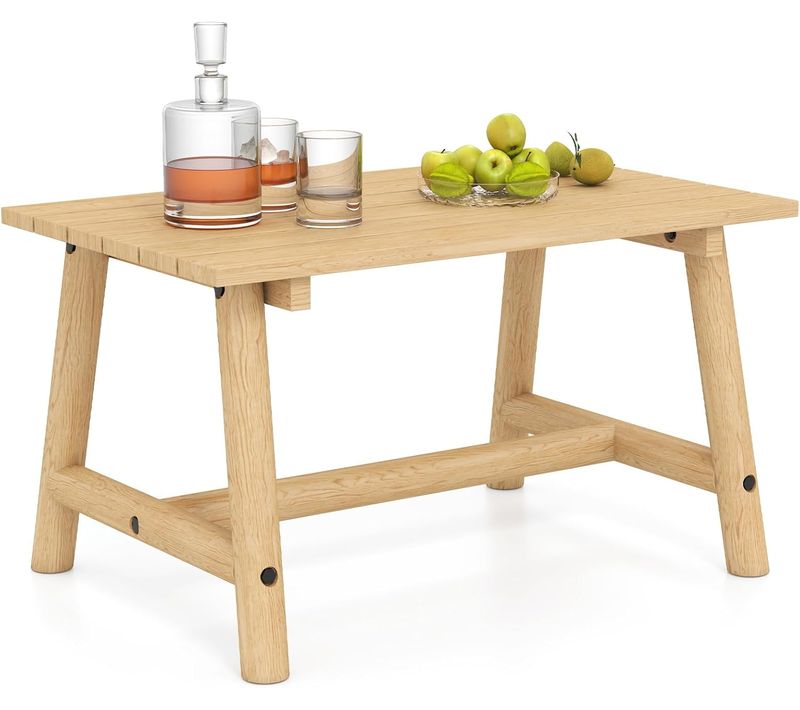Table De Jardin 90 Cm En Bois Massif Avec Plateau à Lattes, Table Exterieur Rectangulaire(naturel)