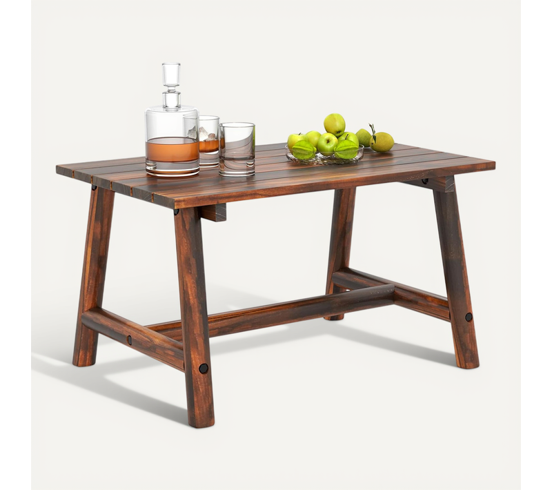 Table De Jardin 90 Cm En Bois Massif Avec Plateau à Lattes, Table Exterieur Rectangulaire(marron)