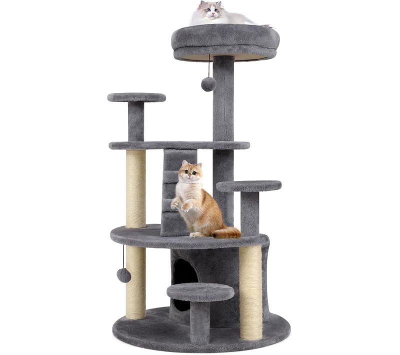 Arbre à Chat XXL 101 Cm, Arbre à Chat Bois, 2 Poteaux à Griffer En Sisal, 64 X 60 X 101 Cm (gris)