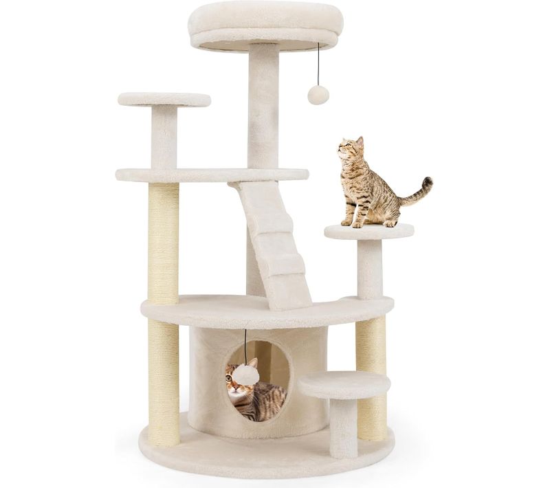 Arbre à Chat XXL 101 Cm, Arbre à Chat Bois, 2 Poteaux à Griffer En Sisal, 64 X 60 X 101 Cm (beige)