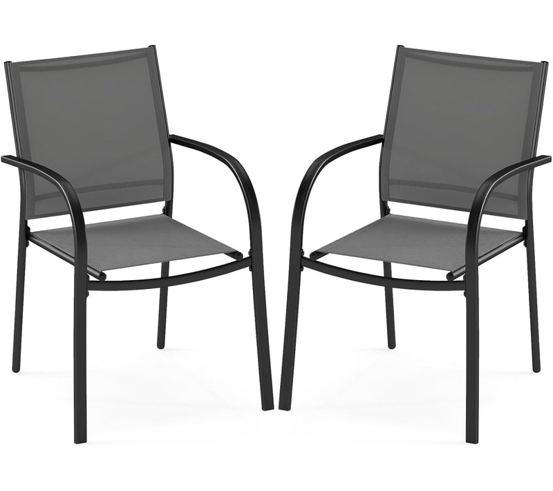 Lot De 2 Chaise De Jardin Exterieur, Cadre En Métal, Tissu Respirant, 61 X 58 X 85 Cm, Gris
