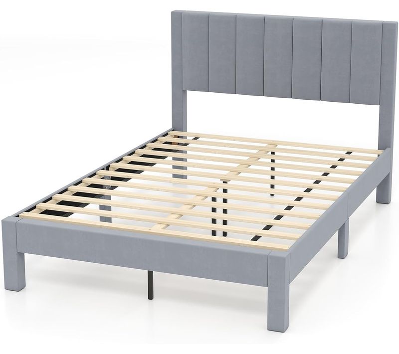 Cadre De Lit Double Velours 140 X 200 Cm, Lit Rembourré Avec Tête De Lit,gris (style 3)