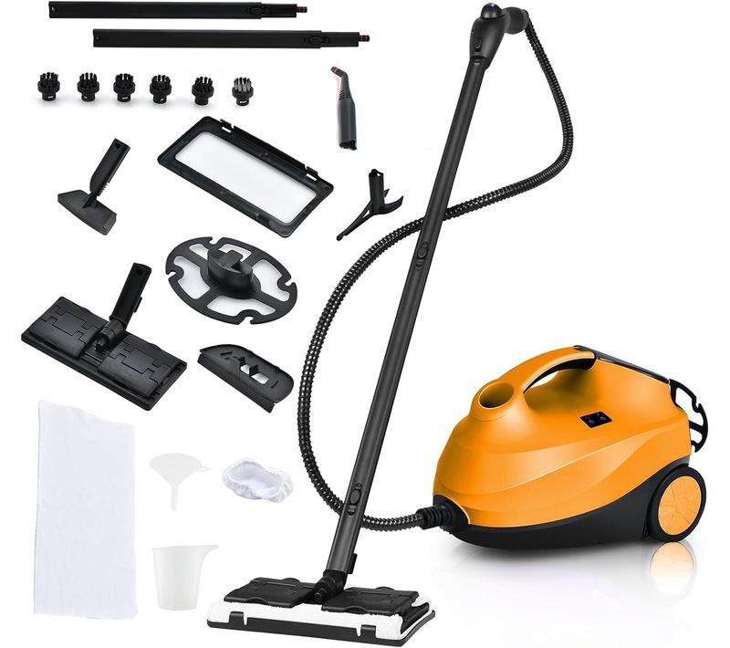 Nettoyeur Vapeur Avec 19 Accessoires Sans Produit Chimique, Balai Vapeur 2000w Réservoir 1,5l,orange