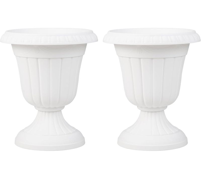 Lot De 2 Pots à Plantes Vintage En Plastique, Jardinières Avec Base De Piédestal Trou (blanc)