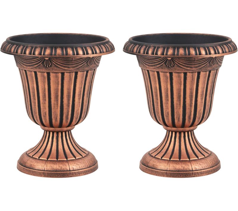 Lot De 2 Pots à Plantes Vintage En Plastique, Jardinières Avec Base De Piédestal Trou (bronze)