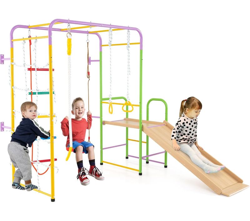 8 En 1 Aire De Jeux D’escalade Avec Toboggan Et Balançoire Réglable, Charge 100kg Pour 3 Ans+, Grand