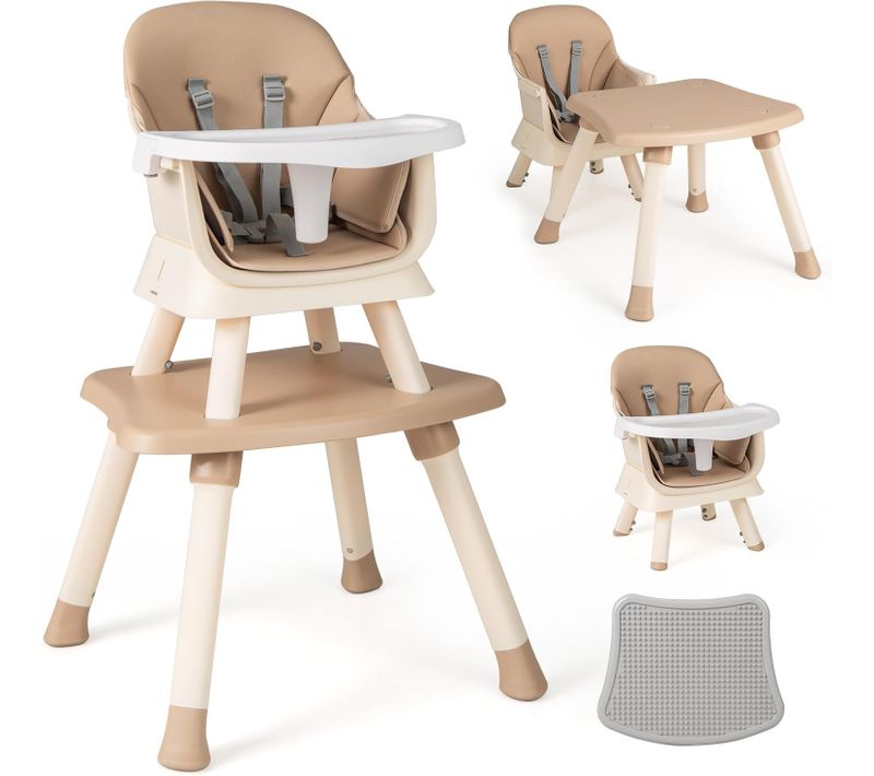6 En 1 Chaise Haute Bébé Evolutive Avec Plateau Amovible, Chaise D'alimentation,charge 25kg(café)