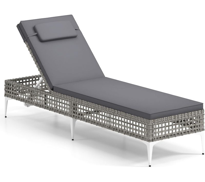 Chaise Longue Jardin Exterieur En Osier Pe, Dossier Réglable Sur 6 Niveaux, Coussin Amovibles