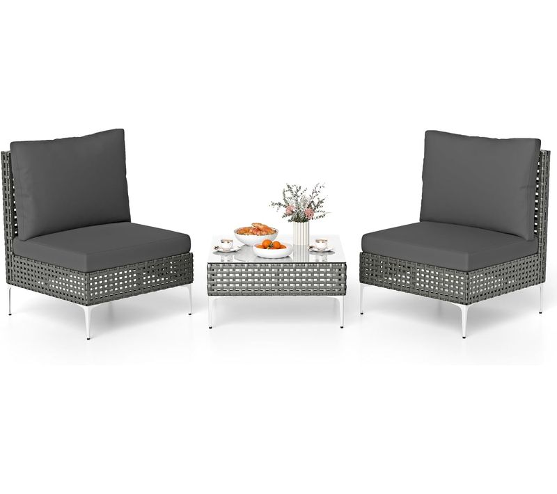 Ensemble De Meubles 3 Pièces De Patio En Osier Pe Charge 180kg, Salon De Jardin 2 Table Basse