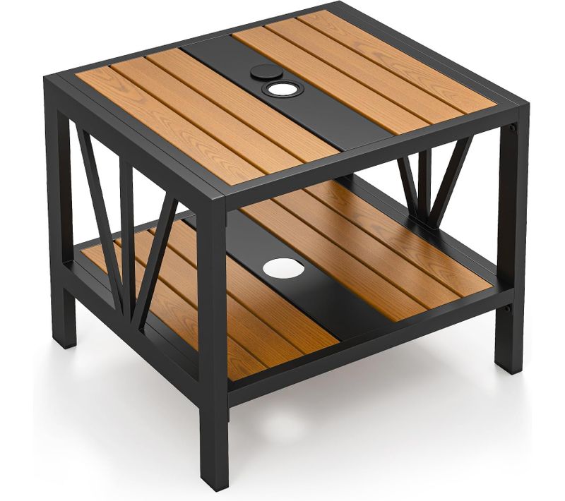 Pied De Parasol Table Base 2 En 1, Table D'appoint Exterieur Avec Trou 4 Cm (52 X 46 X 45 Cm)