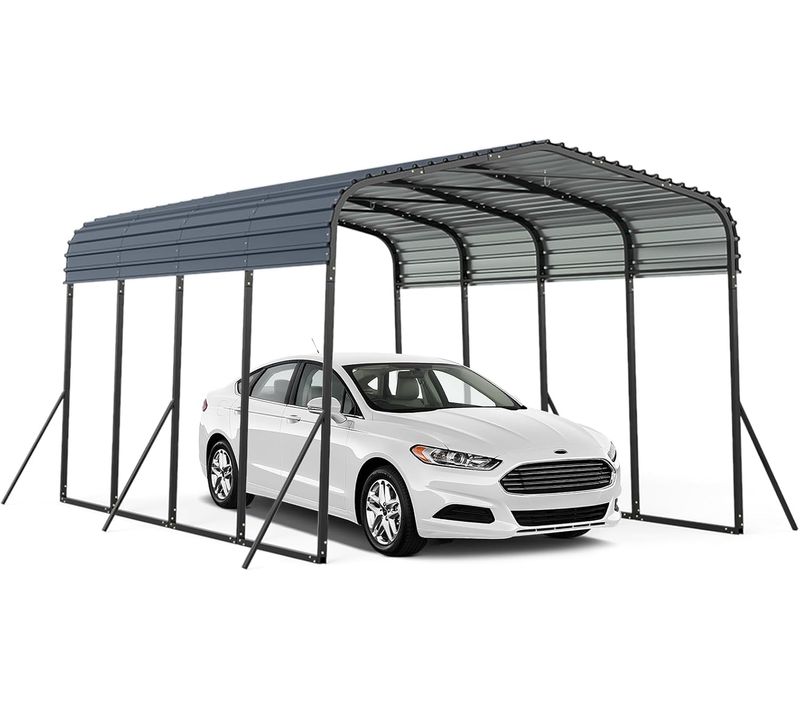 Abri De Voiture Métallique 440 X 300 Cm Extérieur, Tente De Garage Avec Base Renforcée