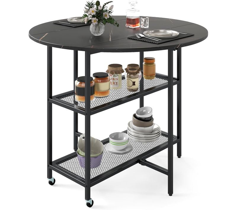Table Pliante Cuisine Ronde, Table à Manger Extensible Sur Roulettes Pour 2-4 Personnes (noir)