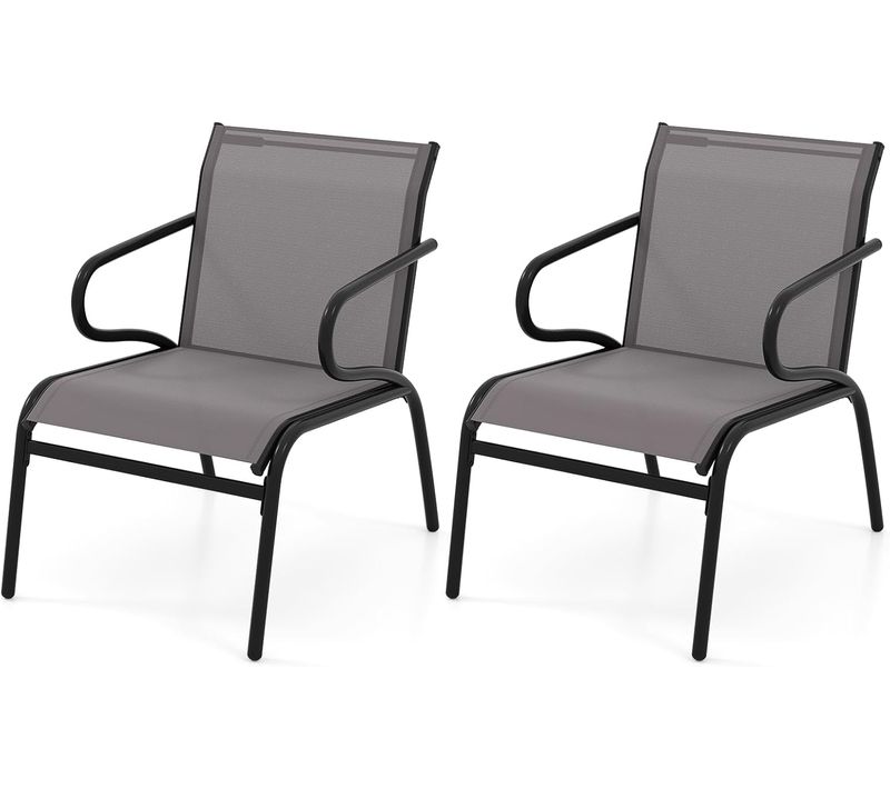 Lot De 2 Chaise De Jardin Exterieur, Tissu Respirant, Cadre En Métal, 72,5 X 54 X 77,5 Cm