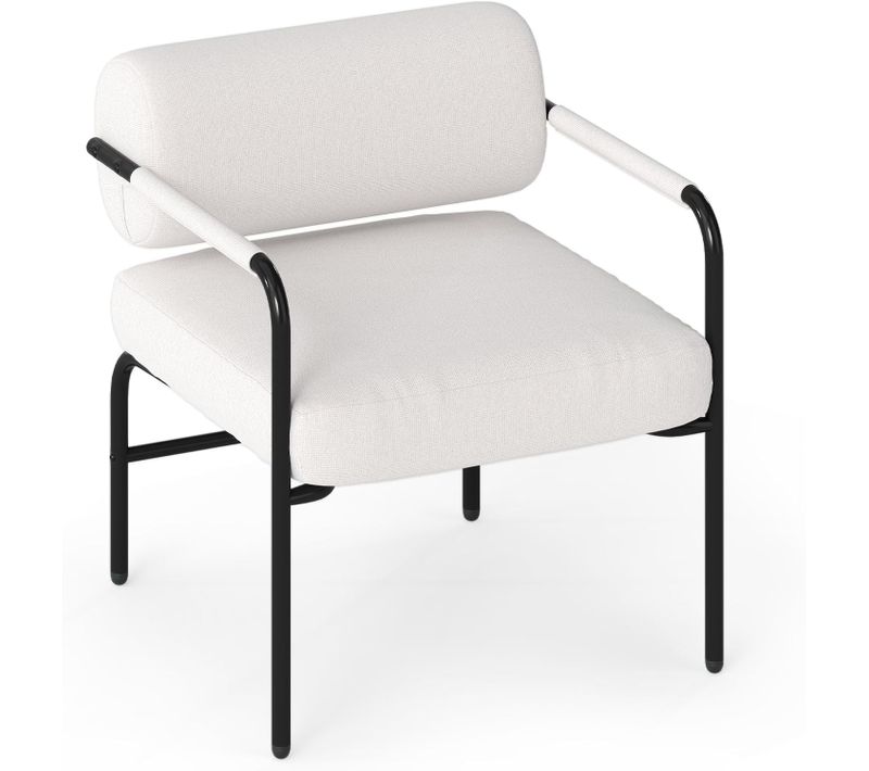 Fauteuil D'appoint Rembourré Velours Avec Dossier Cylindrique, Fauteuil De Loisirs Moderne,blanc