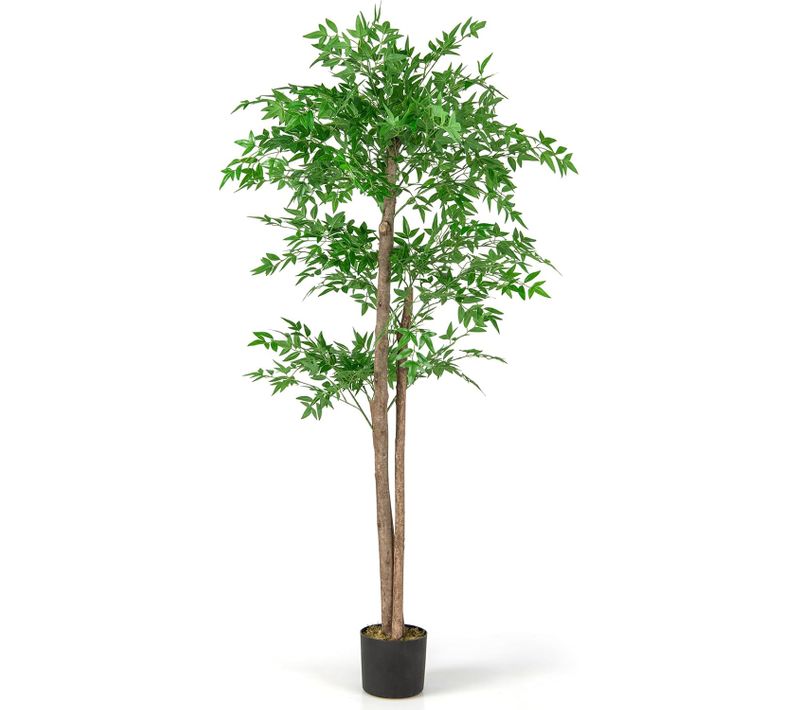 Plante Artificielle De 150 Cm, Imitation Bambou Avec 1 020 Feuilles Tronc En Bois Naturel