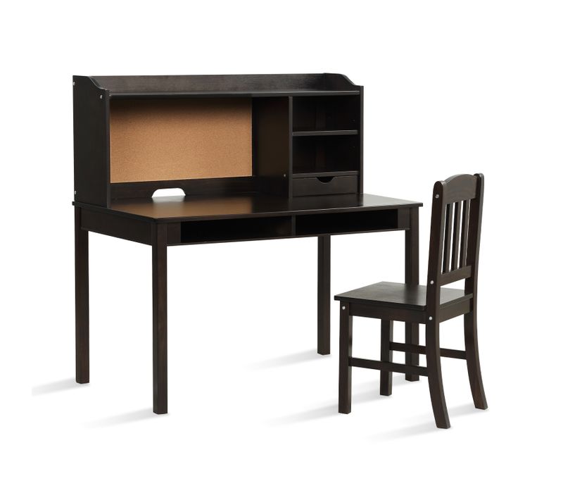 Bureau Chaise et Tableau D'affichage En Liège, En Bois Avec Étagère Réglable et 3 Tiroirs,Noir