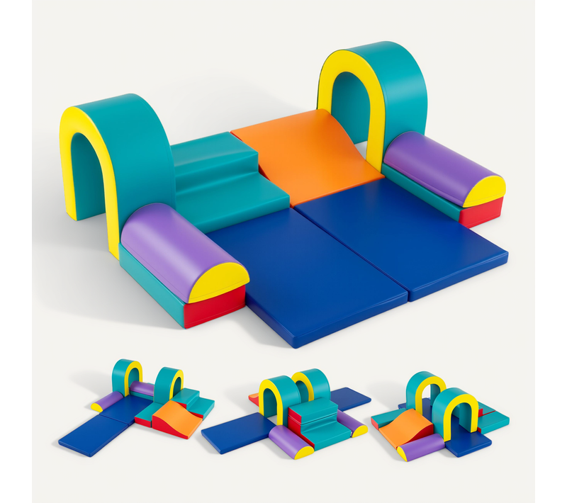 10pcs Module Motricité Bébé Avec Toboggan et Escalier, Housse En Cuir, Bandes Agrippantes (vert)