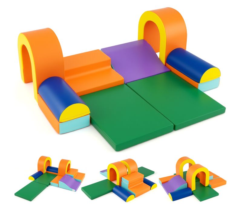 10pcs Module Motricité Bébé Avec Toboggan, Escalier, Bandes Agrippantes (orange)