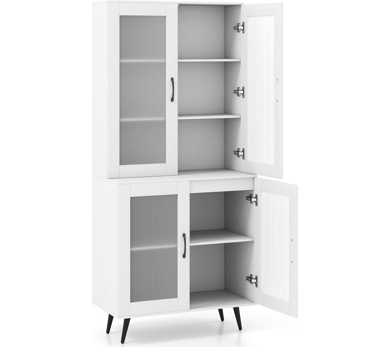 Meuble Vitrine Sur Pieds 178 Cm,armoire Vitrine Salon 4 Portes,étagère Réglable,bibliothèque(blanc)