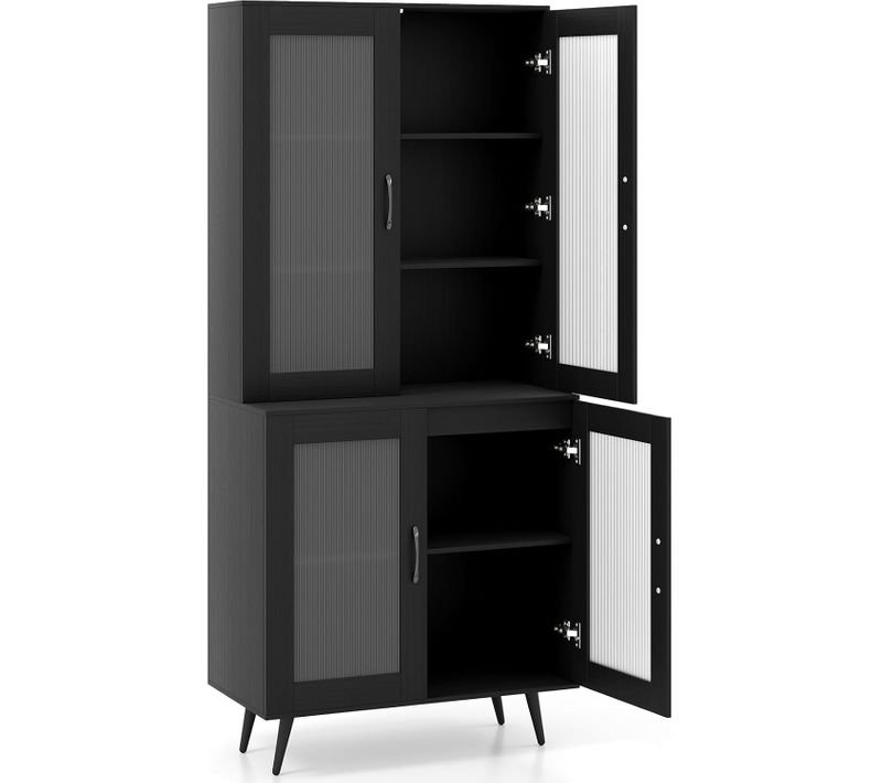 Meuble Vitrine Sur Pieds 178 Cm,armoire Vitrine Salon 4 Portes,étagère Réglable,bibliothèque(noir)