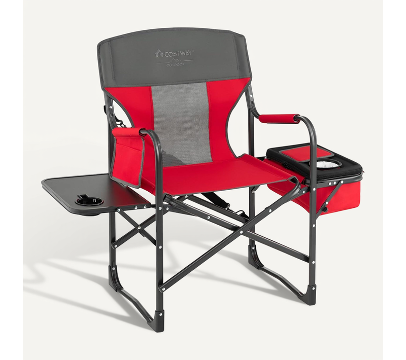 Chaise Camping Pliante Avec Table Latérale Et Sac Isotherme 180kg,113 X 56 X 98cm,rouge