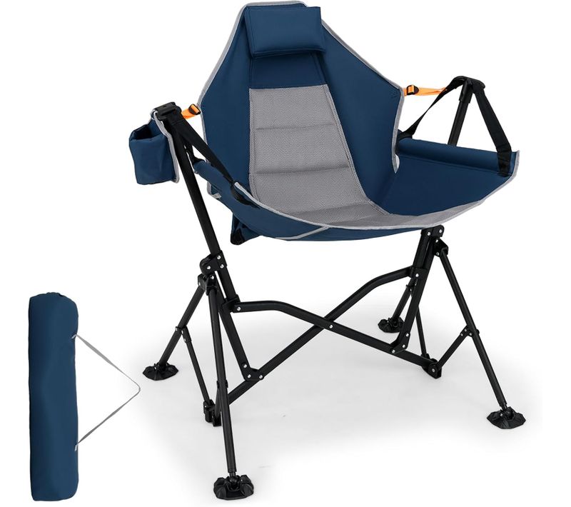 Chaise Pliante Camping à Bascule, Dossier Réglable, Porte-gobelet, Appuie-tête (bleu)