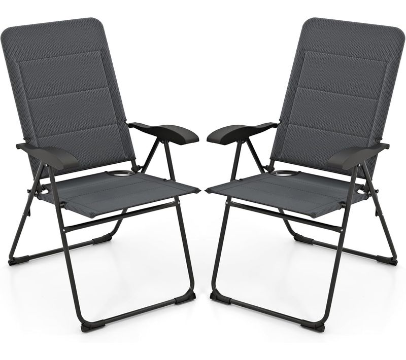 Lot De 2 Chaise Pliante Exterieur, Dossier Haut Réglable à 7 Positions, Tissu Oxford (gris)