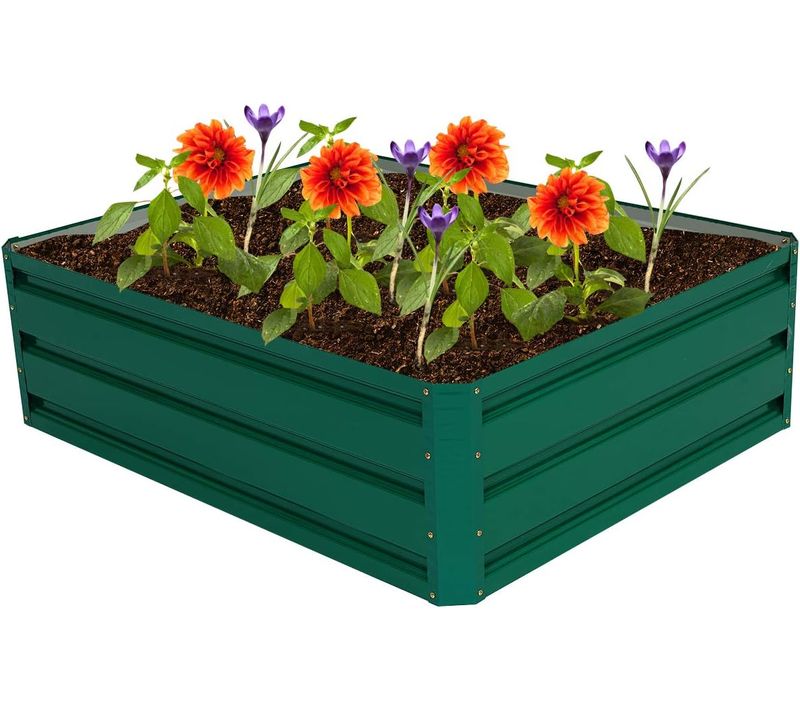 Lit De Jardin Surélevé En Acier, Jardinière Surélevée Extérieur, 100 X 80 X 30 Cm (vert Foncé)