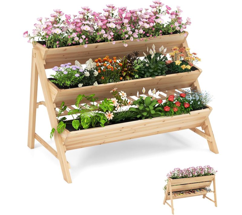 Jardinière Surélevée Vertical à 3 Niveaux, Lit De Jardin En Bois De Sapin, 117 X 74 X 80 Cm