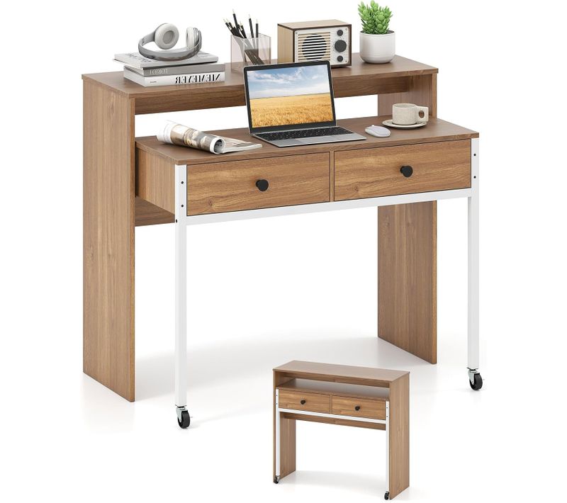 Bureau Extensible, Table D'ordinateur Gain De Place, Bureau Console En Bois Compacte (naturel)
