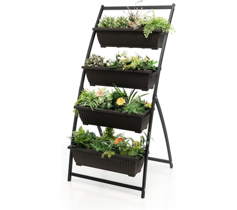 Jardinière Verticale à 4 Niveaux 4 Bacs De Plantation, Trous De Drainage (76 X 70,5 X 160 Cm)