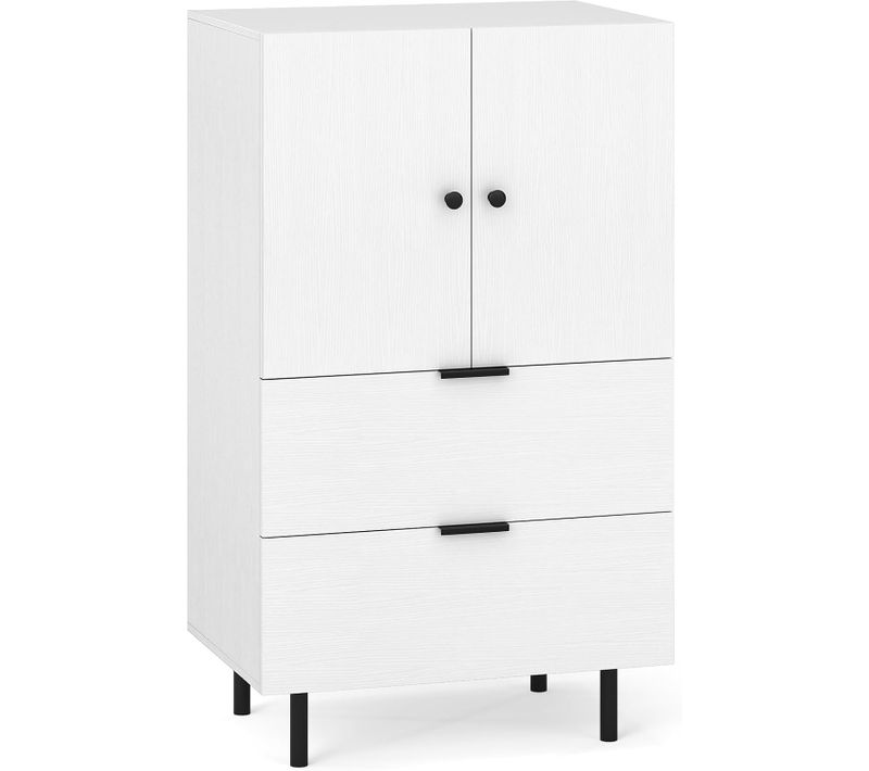 Armoire Rangement Avec Tiroirs,buffet Salon 2 Portes,pieds En Métal,petite Meuble Rangement(blanc)