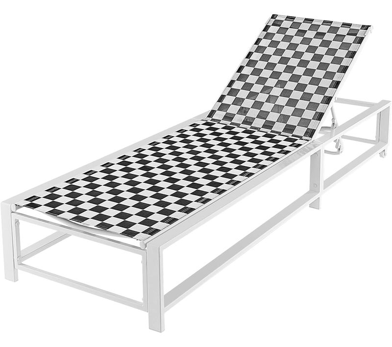 Chaise Longue Jardin Exterieur Avec Roues, Réglable Sur 6 Niveaux, Tissu Respirant
