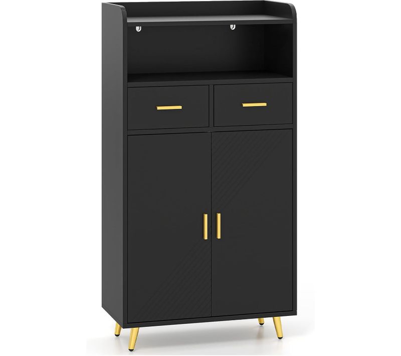 Meuble Salle De Bain Rangement, Armoire Salle De Bain Avec 2 Tiroirs, Placard à 2 Portes (noir)