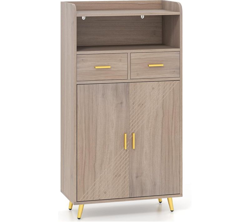 Meuble Salle De Bain Rangement,armoire Salle De Bain Avec 2 Tiroirs,placard à 2 Portes(gris Chêne)