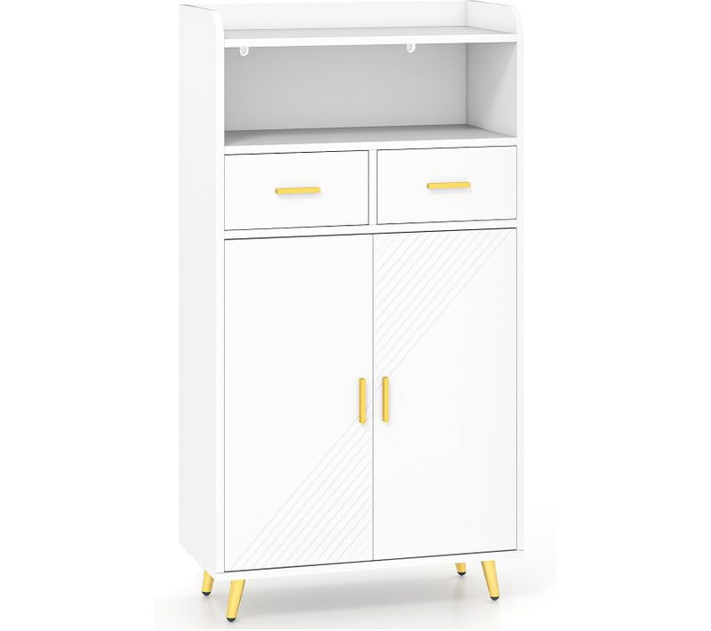 Meuble Salle De Bain Rangement, Armoire Salle De Bain Avec 2 Tiroirs, Placard à 2 Portes (blanc)