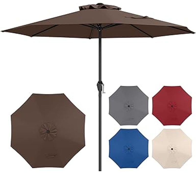 Parasol De Jardin Exterieur Avec 8 Baleines Robustes, Toile Polyester, Cadre En Métal