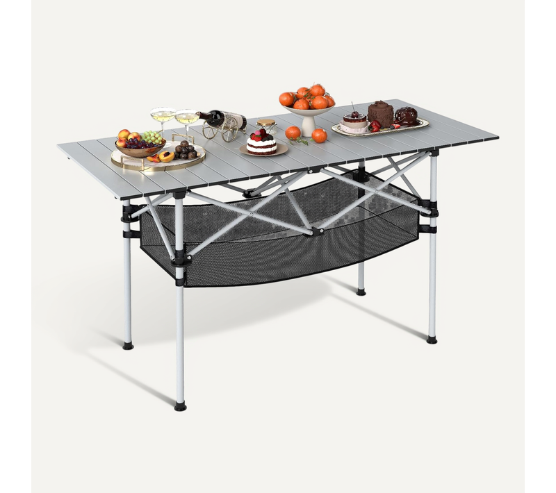 Table De Camping Pliante En Aluminium Pour 4-6 Personnes, Table De Pique-nique,119 X 55 Cm(argent)