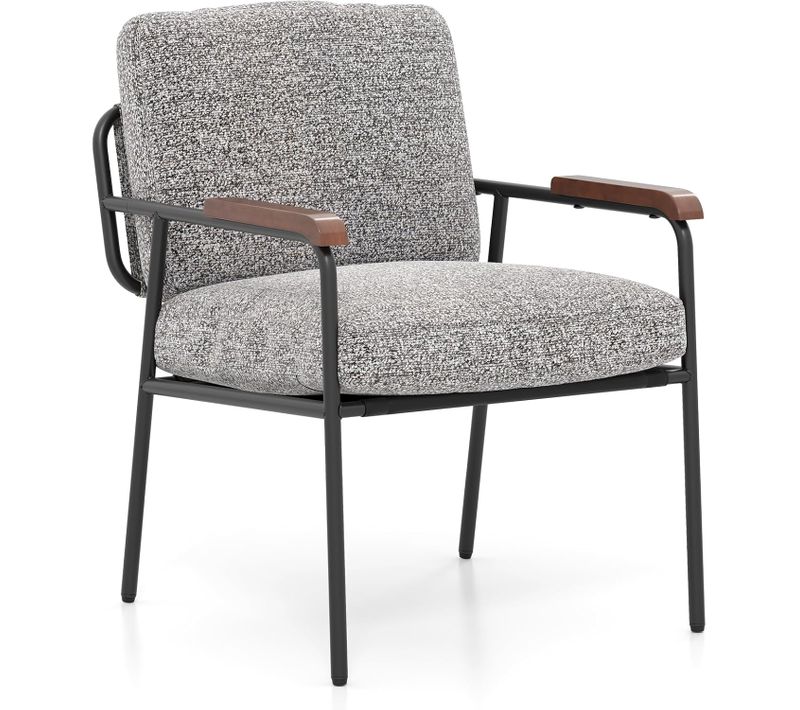 Fauteuil D'accent, Chaise De Salon Avec Coussin Dorsal, Siège Large Rembourré, Gris