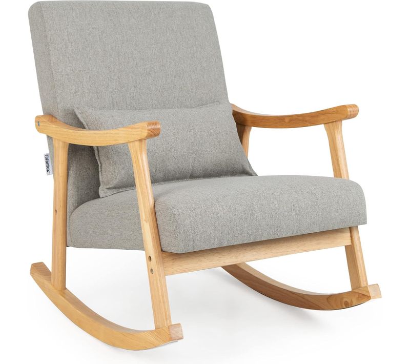 Fauteuil à Bascule, Chaise à Bascule Rembourrée Avec Dossier Haut Et Coussin De Siège (gris)