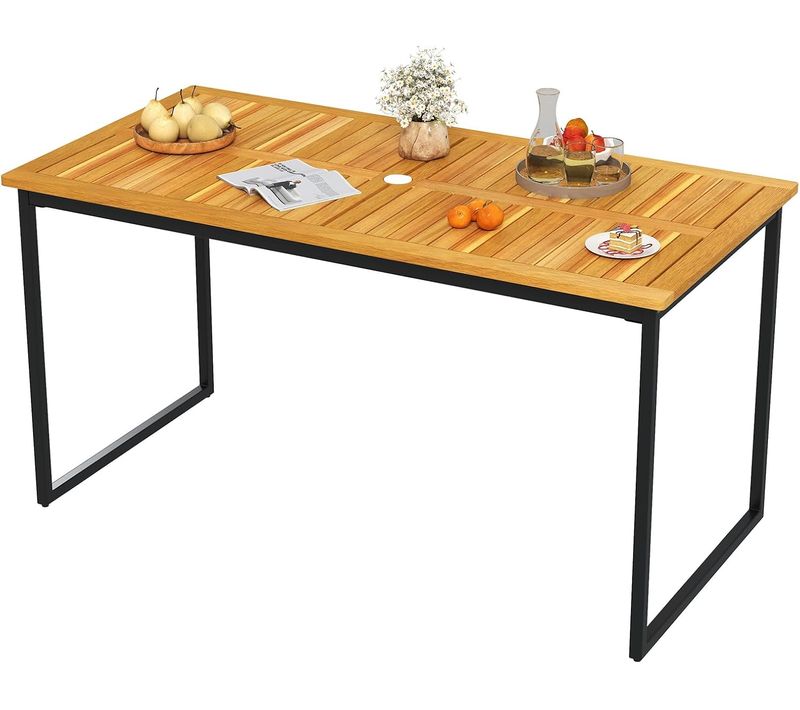 Table De Jardin 140 Cm Pour 6 Personnes, Table Exterieur En Bois D’acacia Avec Plateau à Lattes