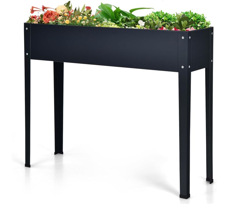 Jardinière Surélevée En Métal, Carré Potager Surélevé Avec 2 Trous (gris,101 X 31 X 80 Cm)