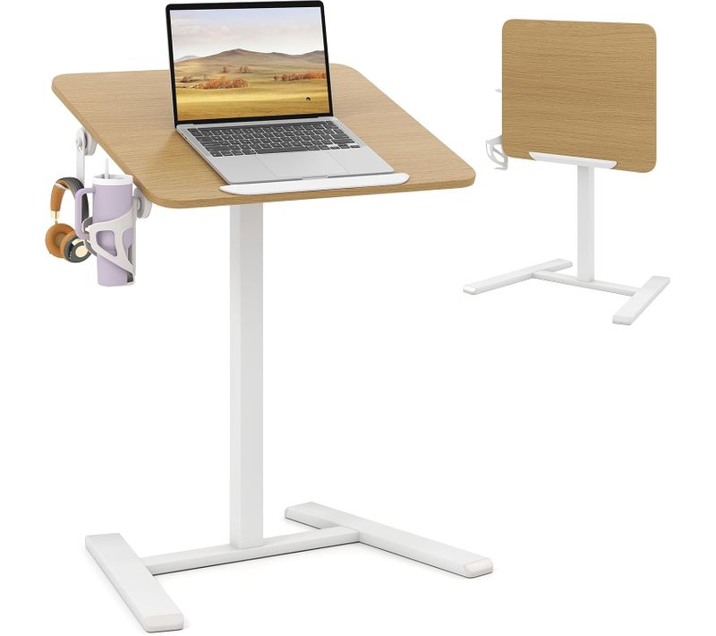 Bureau Assis Debout Mobile 60 X 48 Cm, Plateau Inclinable à 90°,table Bureau Pliable,table De Lit