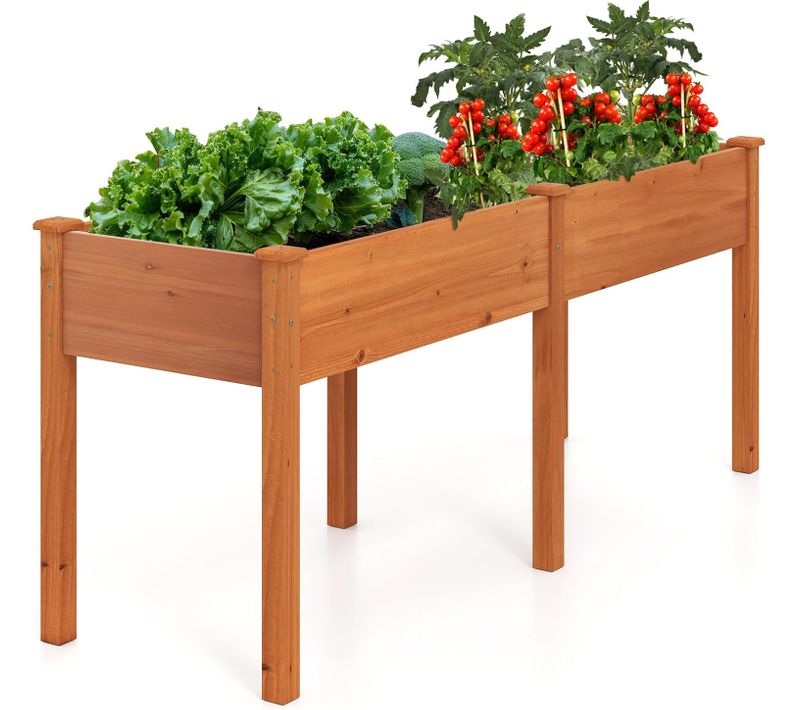 Jardinière Surélevé En Bois Avec Pieds, Lit De Jardin Avec Avec Panneau Diviseur Trous (brun)