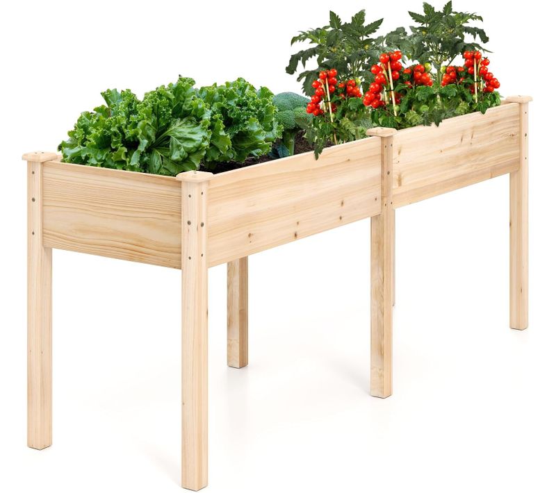 Jardinière Surélevé En Bois Avec Pieds, Lit De Jardin Avec Avec Panneau Diviseur Trous (naturel)