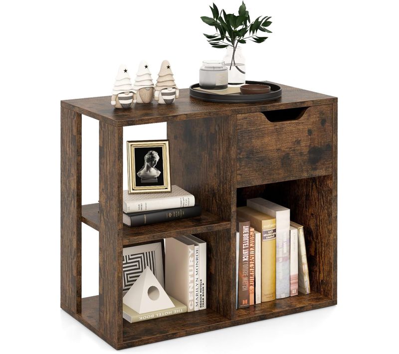 Bibliothèque à 3 Cubes Avec Tiroir, Meuble De Rangement à 2 Niveaux,30x60x53cm (marron Rustique)