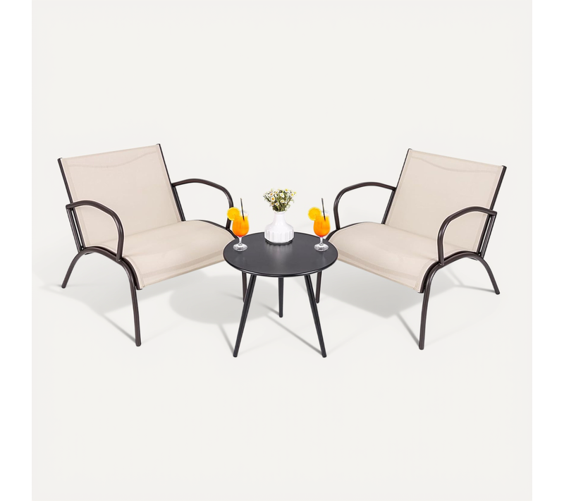 Ensemble De Meubles 3 Pièces D'extérieur, Fauteuils Et Table En Aluminium Métal En Tissu