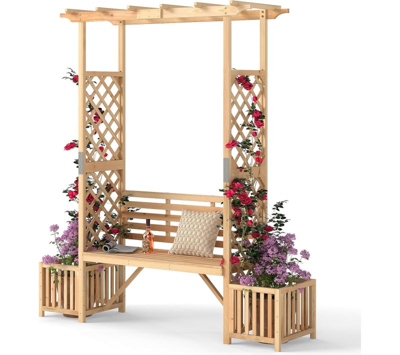 Arche De Jardin Avec Jardinière Banc, Treillis Latéral Pour Plantes Grimpantes Extérieur