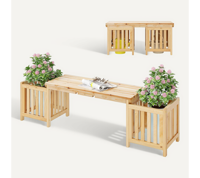 Jardinières En Bois De Sapin 2 En 1, Banc De Jardin Pour 2 Personnes, Conception à Fentes